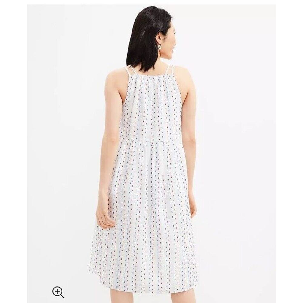 Loft Patriotic Swiss Dot Cotton Clip Strappy Button Midi Dress Sz 14 MSRP $120 - Picture 3 of 12